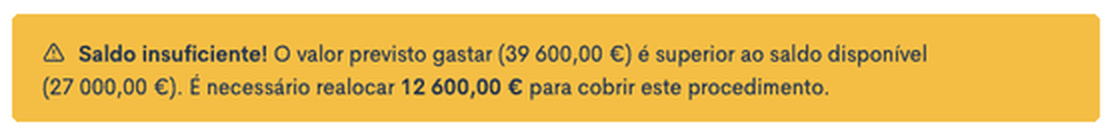 Alerta de saldo insuficiente antes da aprovação
