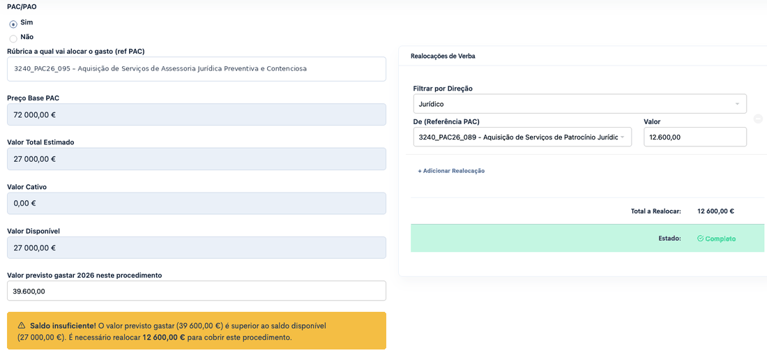 Validação orçamental em tempo real no Datalink